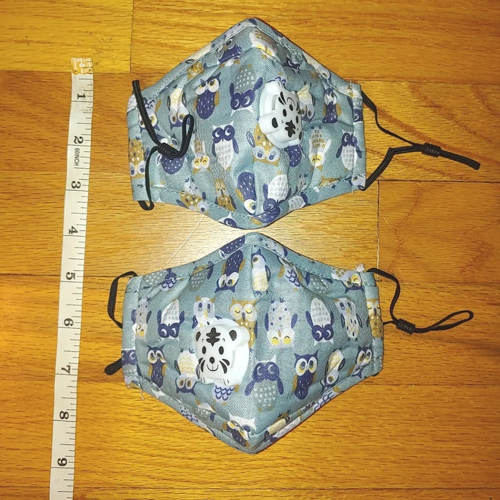 Set of 2 Small Children's Face masks Blue Owls with Lion